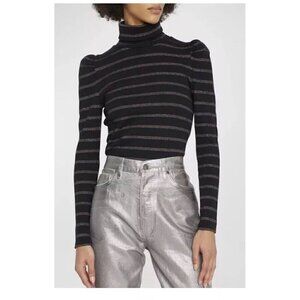 Veronica Beard Black and Gray Striped Long Sleeve Top